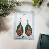 Gold & Copper Fern - Green Teardrop Earrings