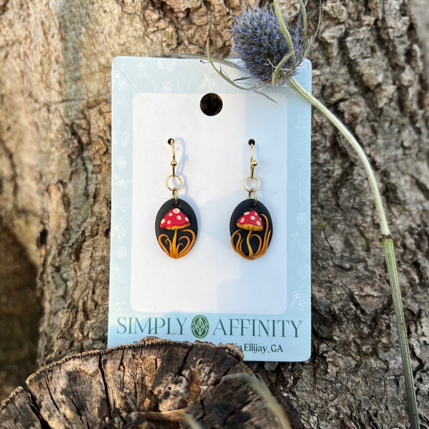 3-D Mushroom Earrings with Orange Grass