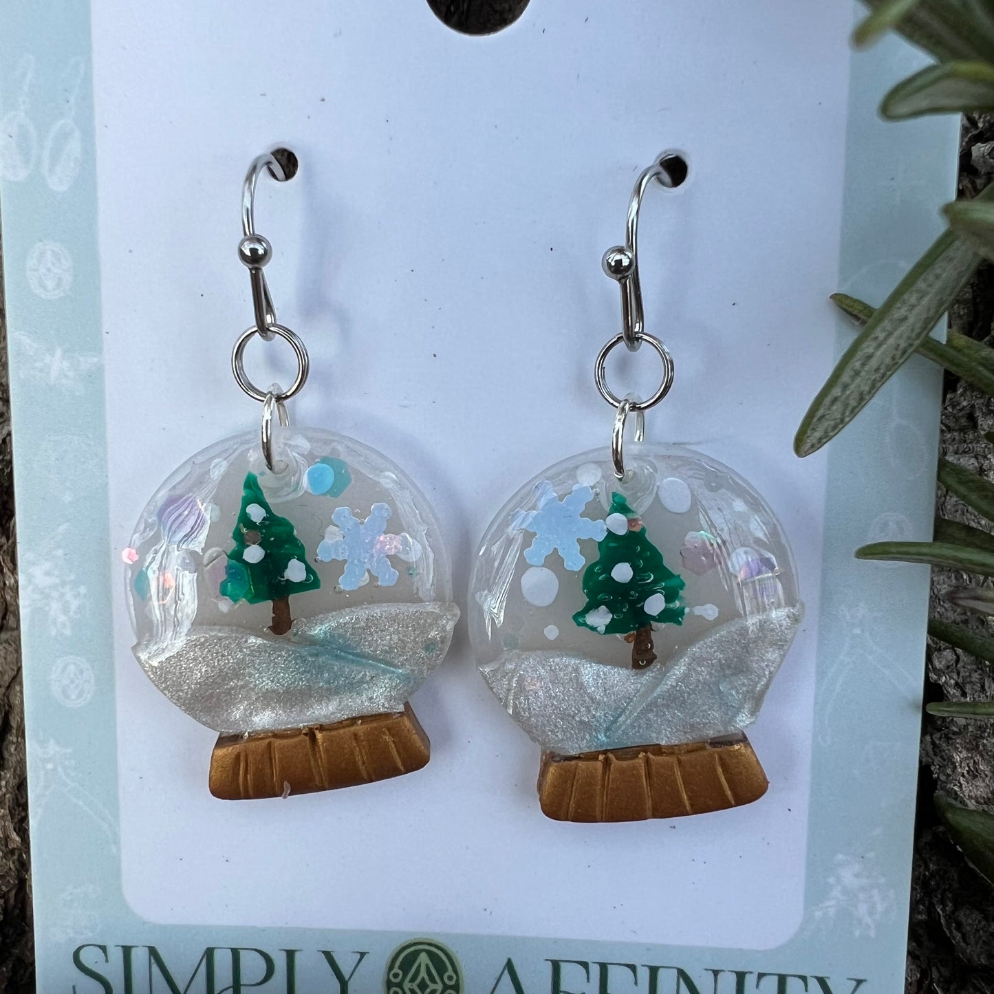 Tree on Snowy Hill Snow Globe Earrings