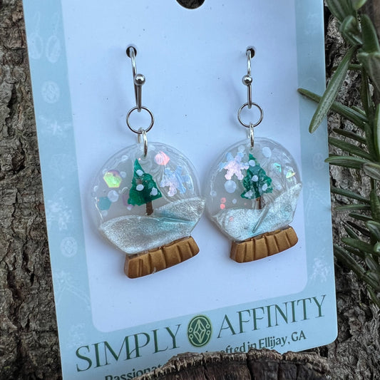 Tree on Snowy Hill Snow Globe Earrings