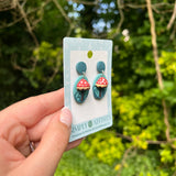 3-D Mushroom Earrings on Green Posts