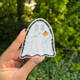 Ghost Holding Flower Sticker