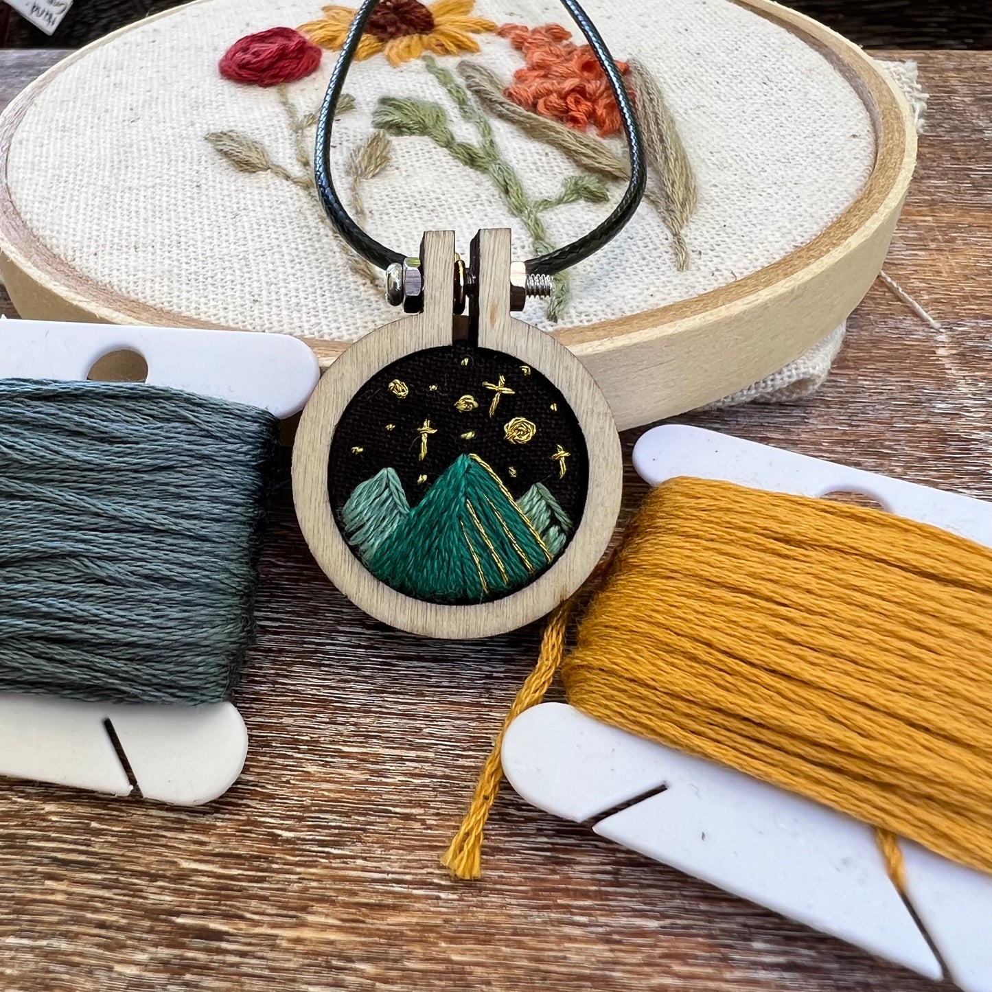 Hand-Embroidered Mountains & Stars Necklace