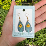 Daffodils on Green Teardrop Earrings