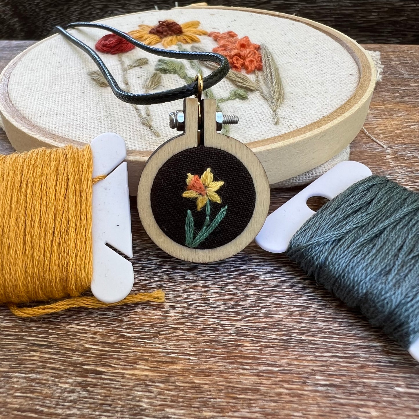 Hand-Embroidered Daffodil Necklace