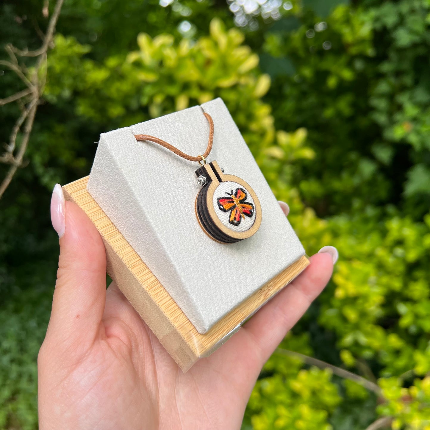 Hand-Embroidered Butterfly Necklace