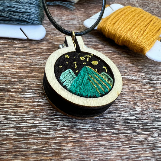 Hand-Embroidered Mountains & Stars Necklace