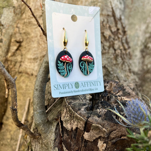 3-D Mushroom Earrings with Ferns