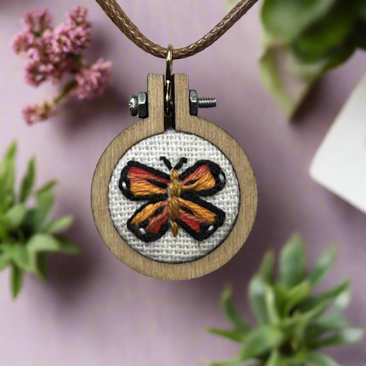 Hand-Embroidered Butterfly Necklace