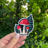 Red Mushrooms with Ferns Sticker