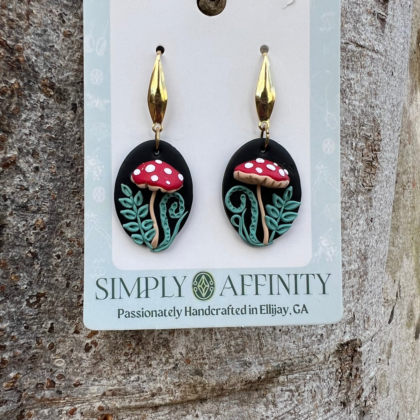 3-D Mushroom Earrings with Ferns