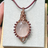 Rose Quartz and Garnet Wire-Wrapped Pendant