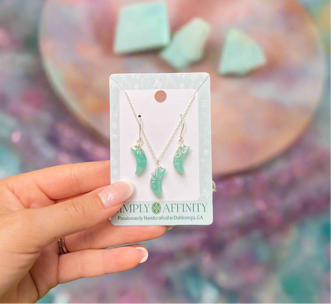 Amazonite Moon Necklace & Earring Set in Sterling Silver