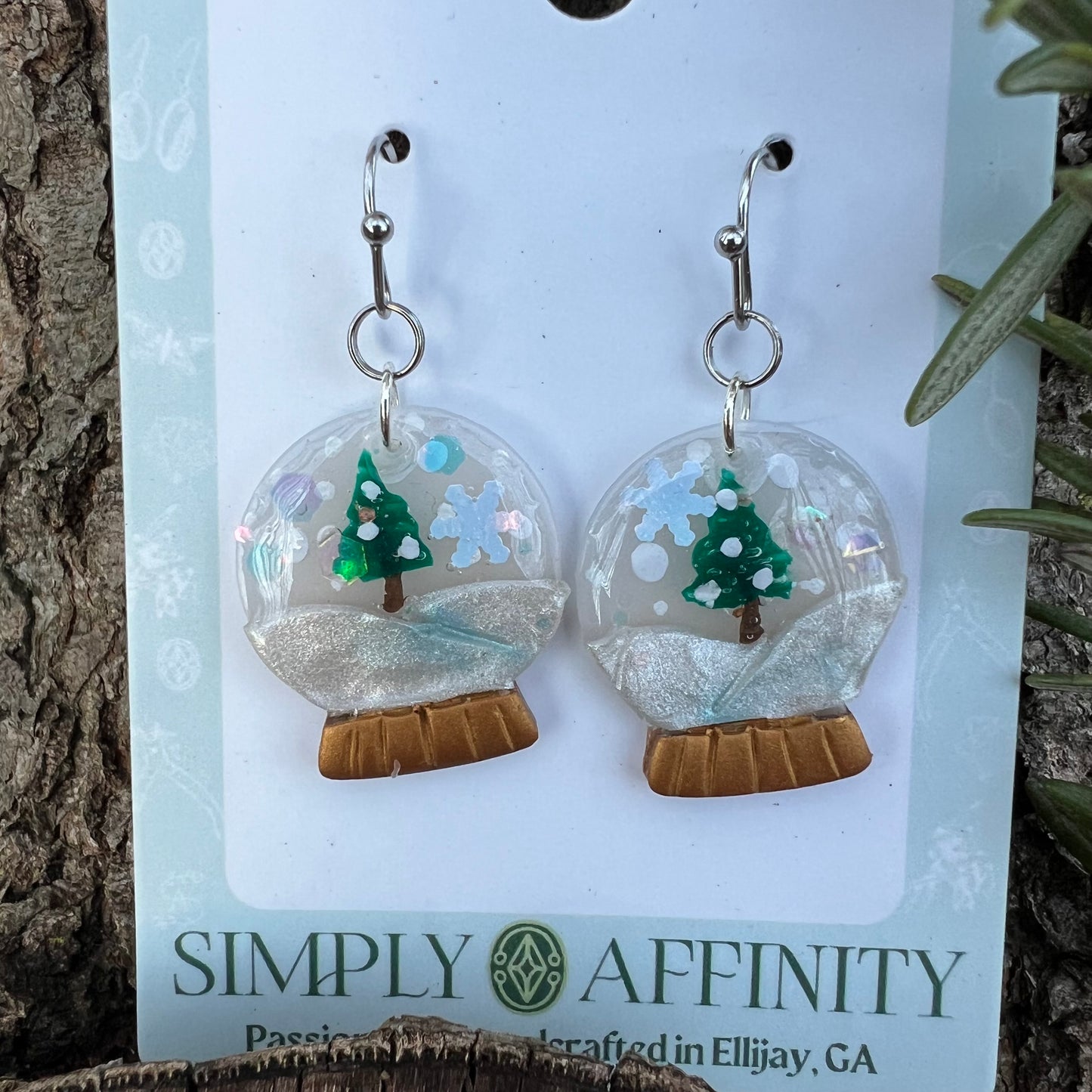 Tree on Snowy Hill Snow Globe Earrings