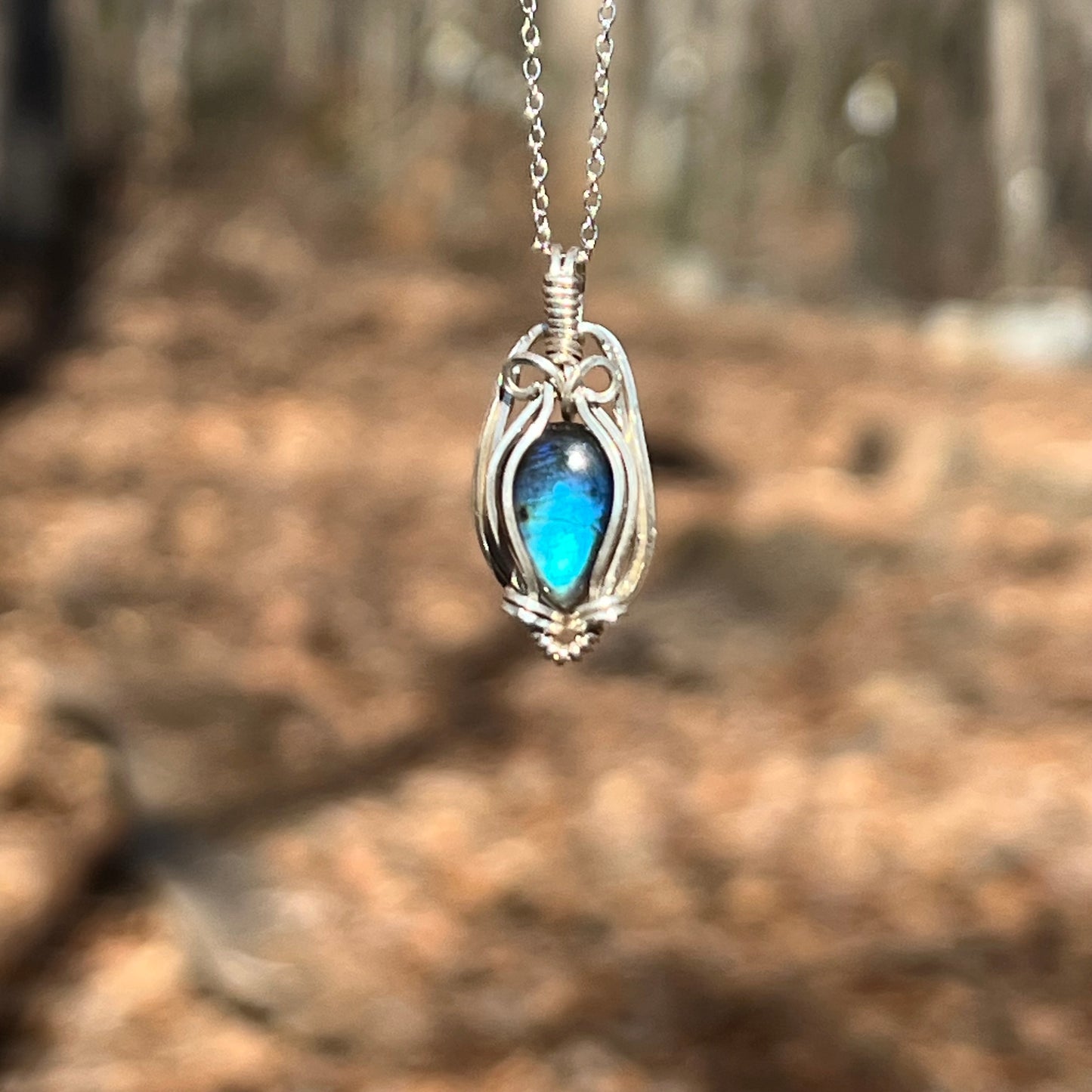 Labradorite Wire-Wrapped Necklace in Sterling Silver