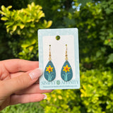 Daffodils on Green Teardrop Earrings