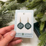 Mandala Imprint Ornament Earrings in Green & Pearl