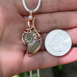 Reserved for Amy - Ammonite & Pearl Pendant Wire-Wrapped in Copper