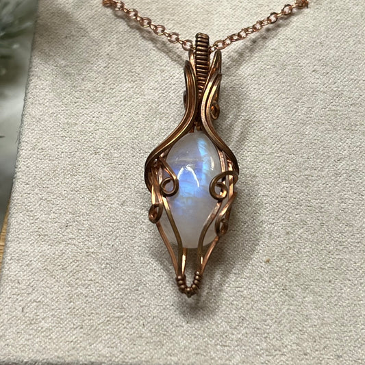 Reserved for Cindy- Rainbow Moonstone Pendant Wire-Wrapped in Copper - Simply Affinity