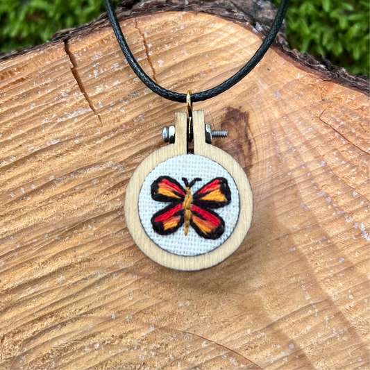 Hand-Embroidered Butterfly Necklace