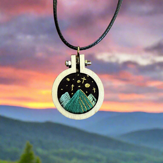 Hand-Embroidered Mountains & Stars Necklace