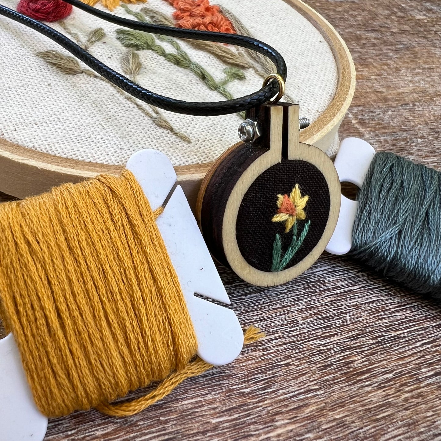Hand-Embroidered Daffodil Necklace