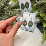 Mandala Imprint Scalloped Earrings in Green & Copper