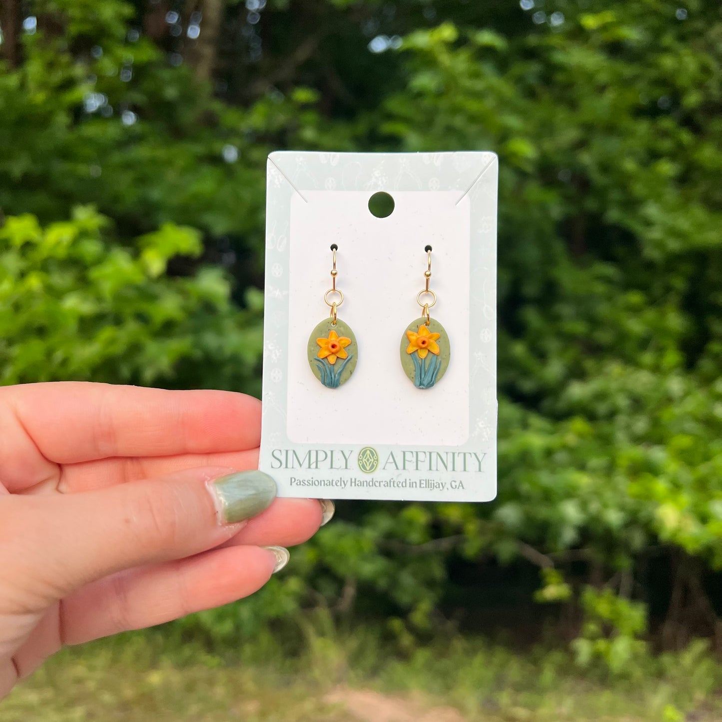 Olive Green Daffodil Earrings
