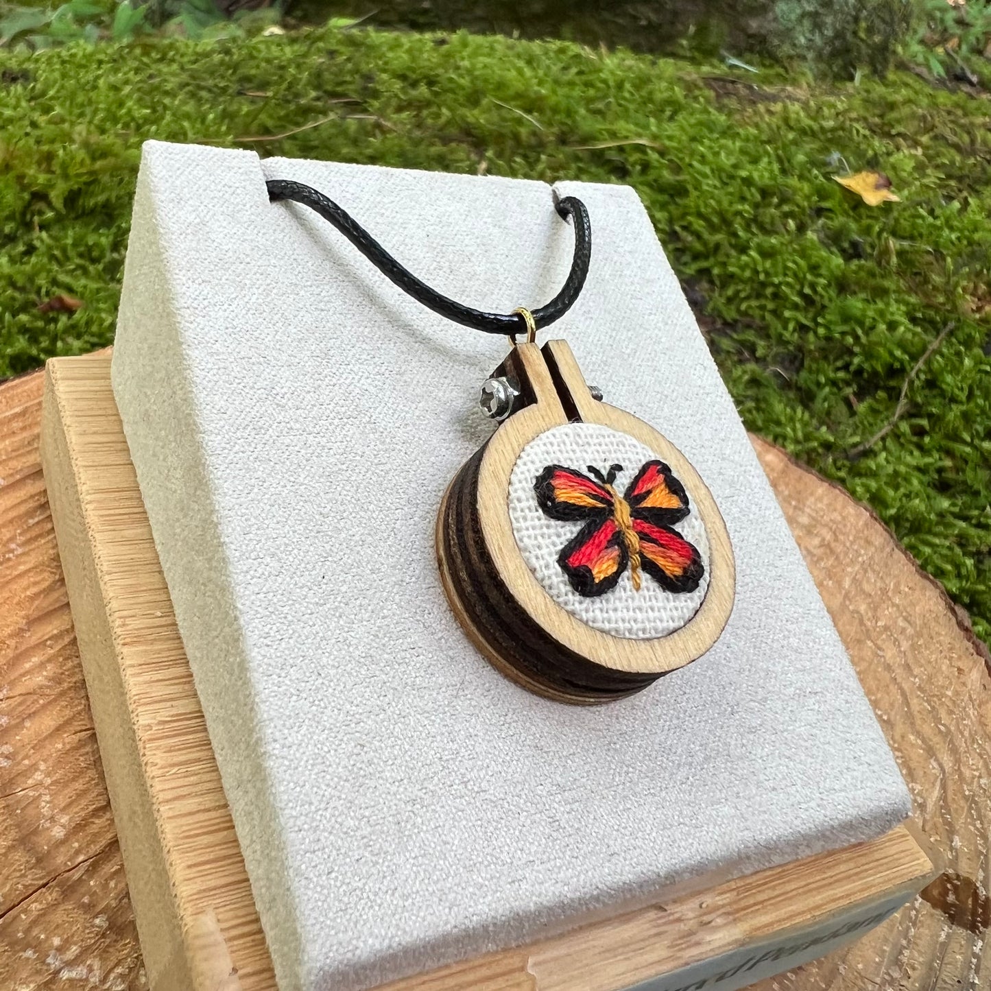Hand-Embroidered Butterfly Necklace