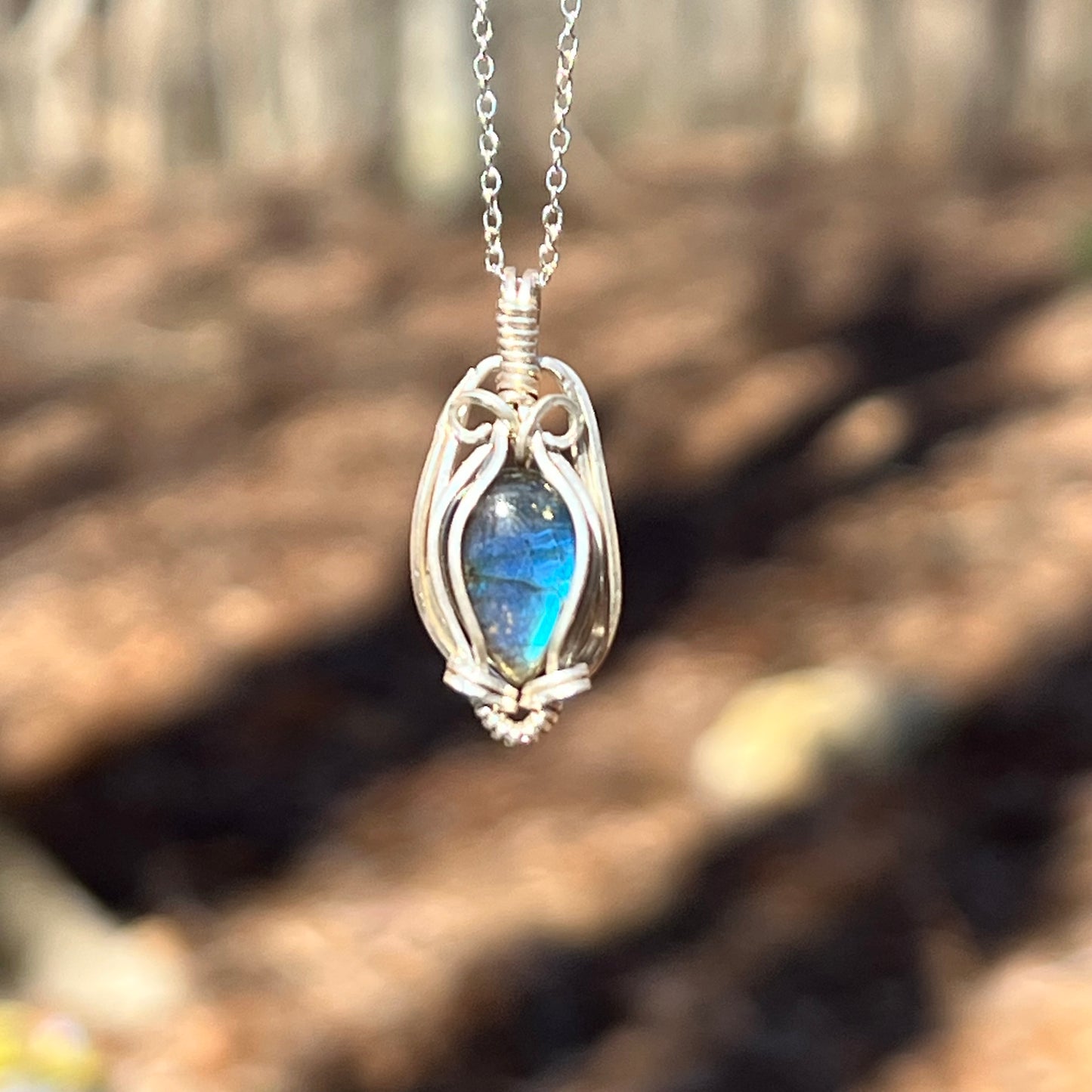 Labradorite Wire-Wrapped Necklace in Sterling Silver
