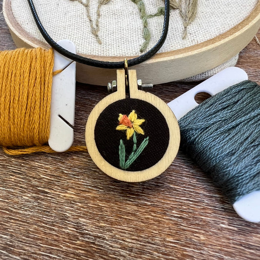Hand-Embroidered Daffodil Necklace