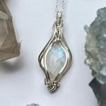 Rainbow Moonstone Pendant Wire-Wrapped in Sterling Silver