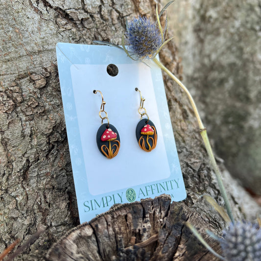 3-D Mushroom Earrings with Orange Grass