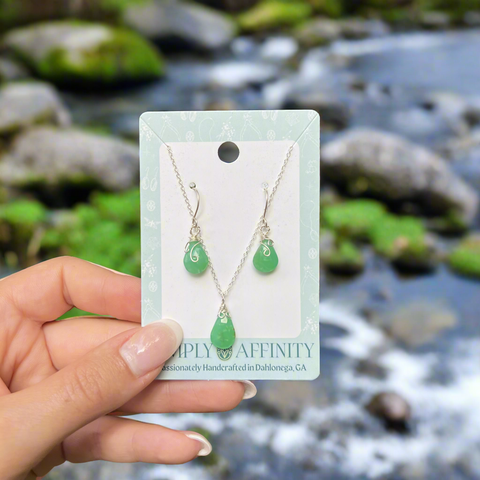 Chrysoprase Necklace & Earring Set in Sterling Silver