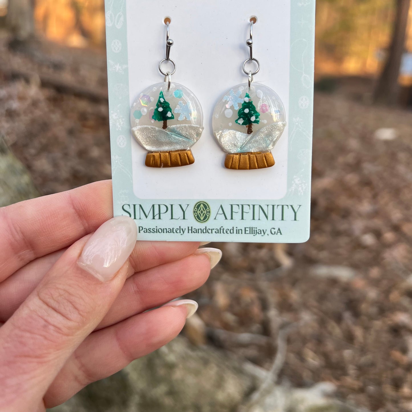 Tree on Snowy Hill Snow Globe Earrings