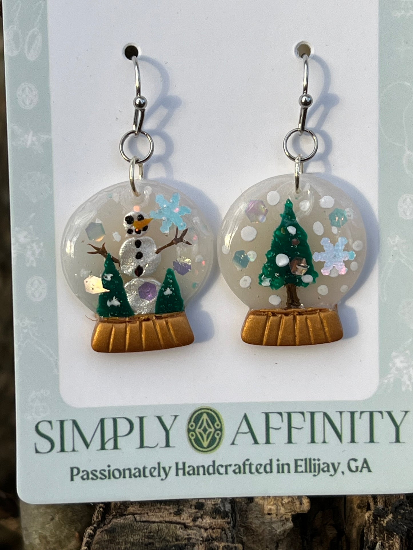 Christmas Tree and Snowman Snow Globe Earrings