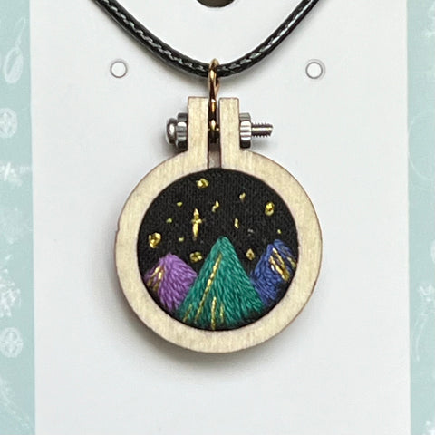 Reserved for Amy - Handmade Embroidered Mountain Pendant