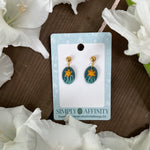 Daffodils on Green Oval Earrings