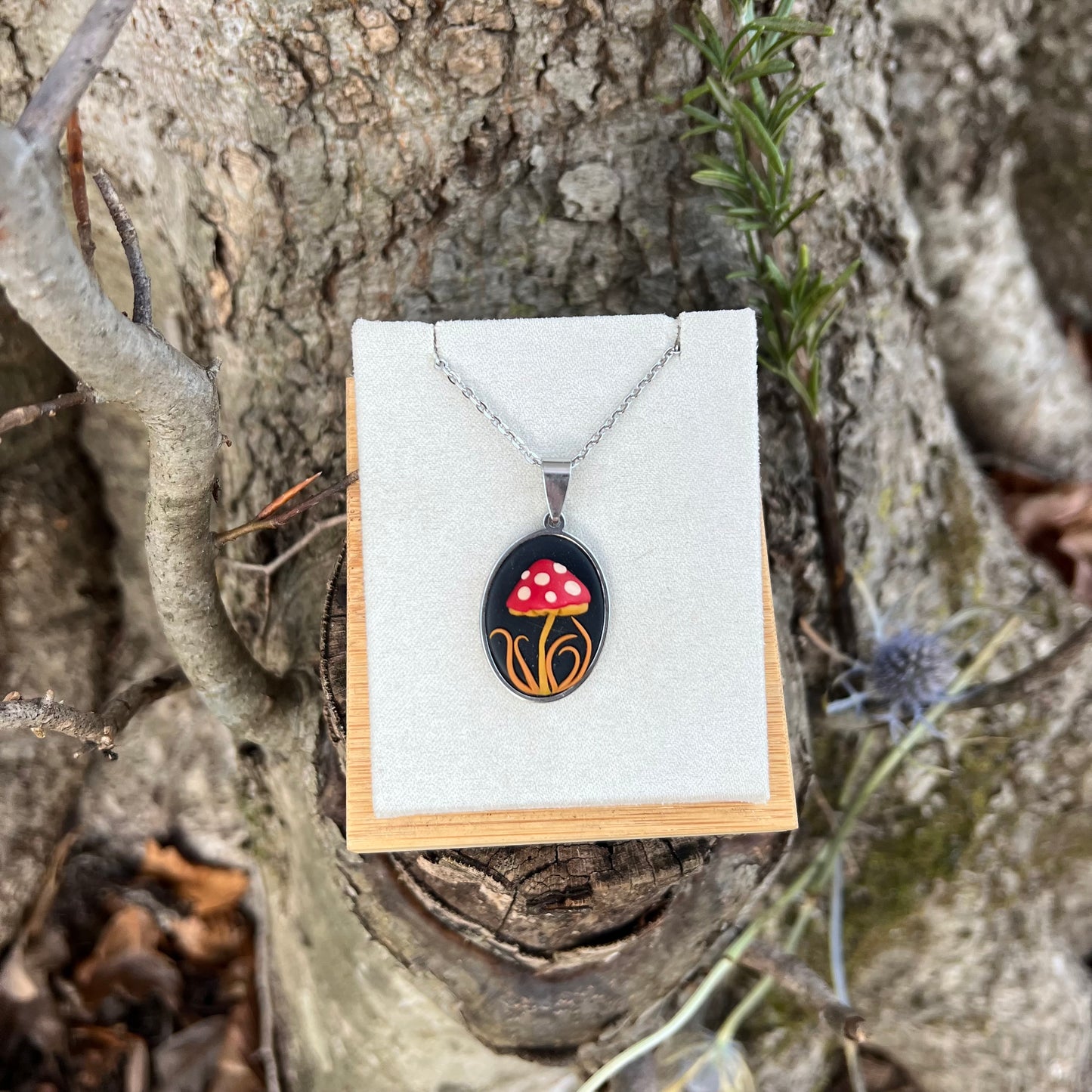 Mushroom Necklace in Steel