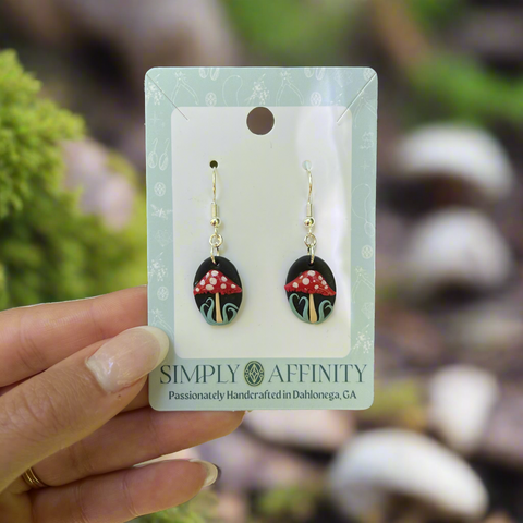 Black Oval Mushroom Earrings