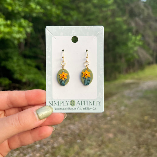 Olive Green Daffodil Earrings