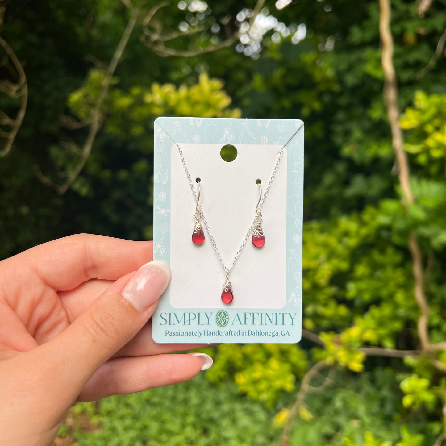 Garnet Necklace & Earring Set in Sterling Silver - PREORDER