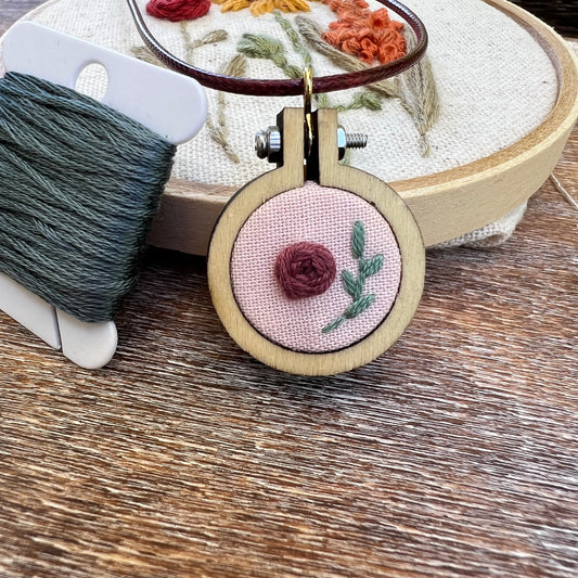 Hand-Embroidered Rose & Vine Necklace