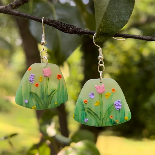 Summer Garden Floral Landscape Earrings (OOAK)