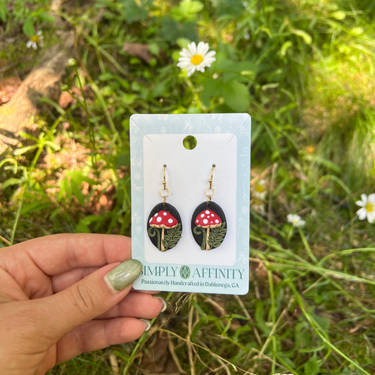 3-D Mushroom Earrings with Ferns