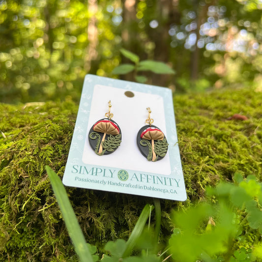 3-D Mushroom Earrings with Ferns