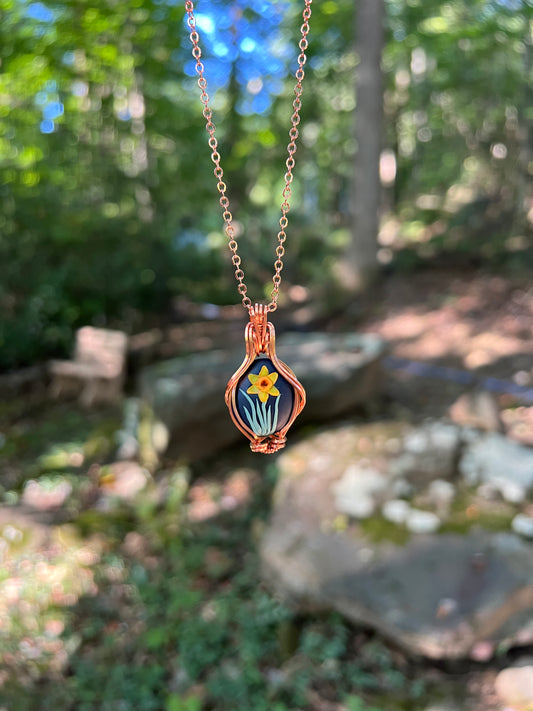 Wire Wrapped Daffodil Necklace