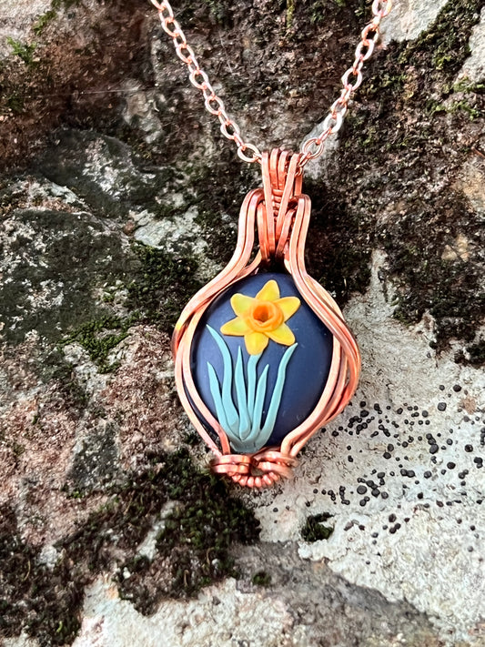 Wire Wrapped Daffodil Necklace