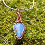 Peruvian Blue Opal Pendant - Wire-Wrapped in Copper