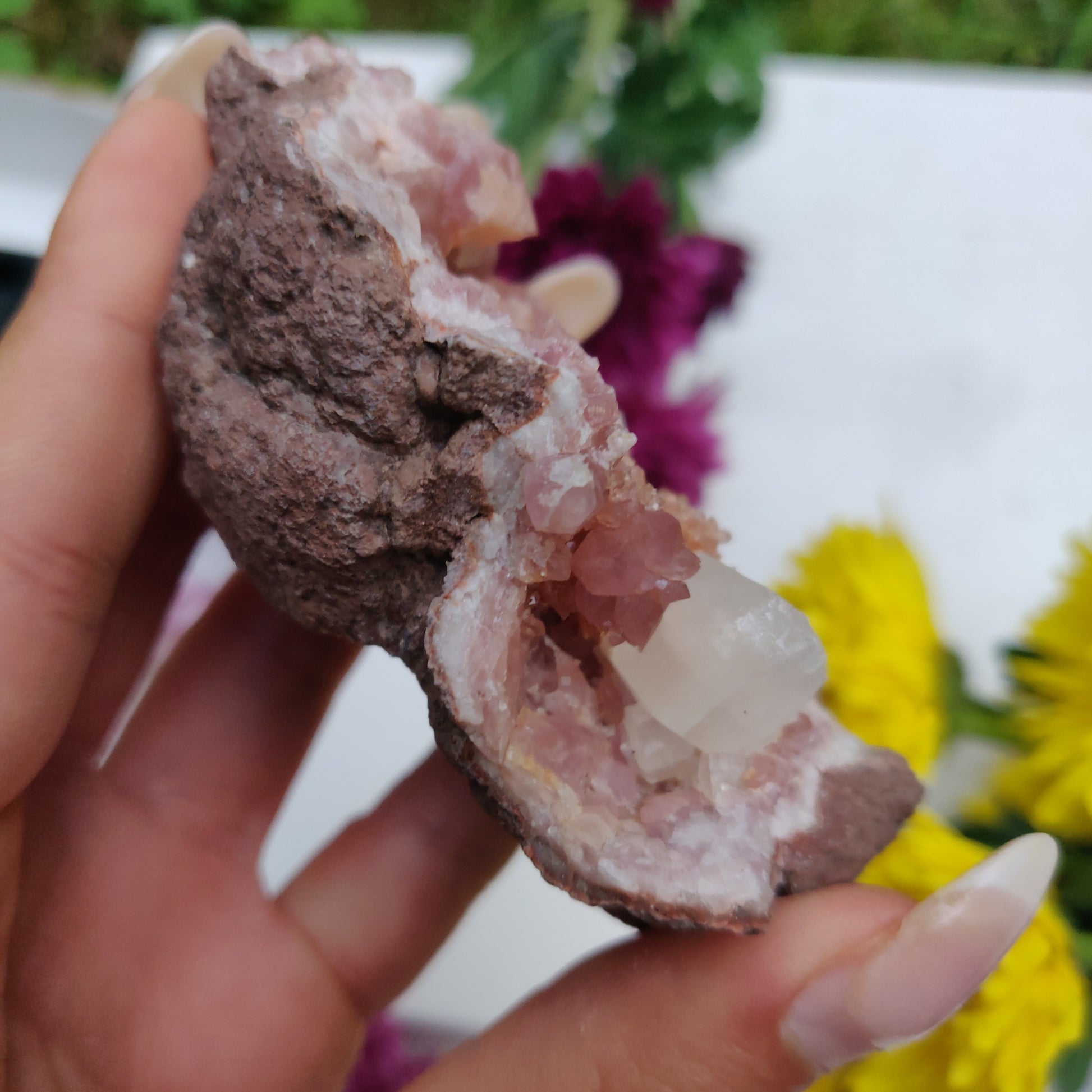 Pink Amethyst Geode with Fluorescent Calcite (#M3) - Simply Affinity